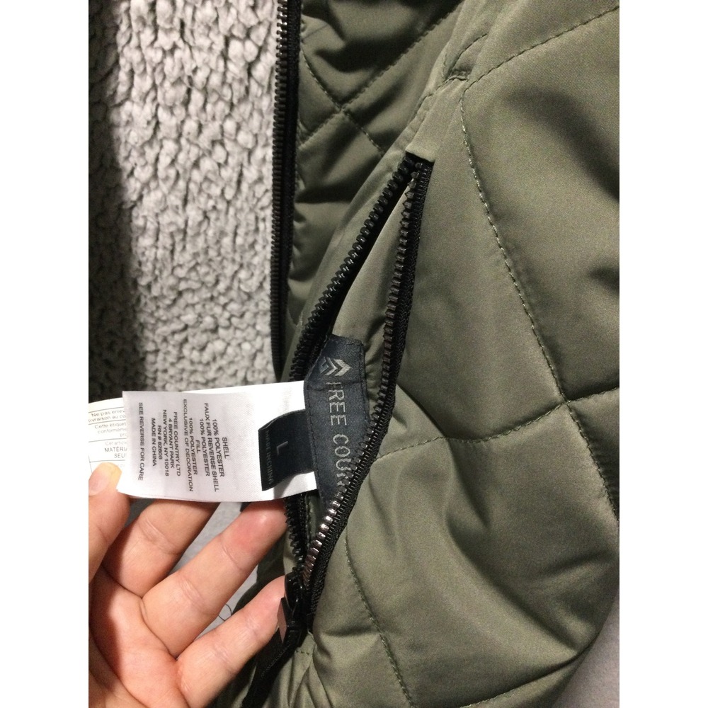 Free Country Womens Reversible Quilted Sherpa Vest Olive Green Grey Large - Picture 2 of 4